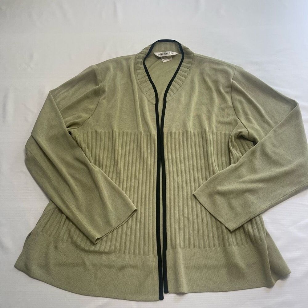 Exclusively Misook Moss Green Petite Acrylic Cardigan Size Large Petite